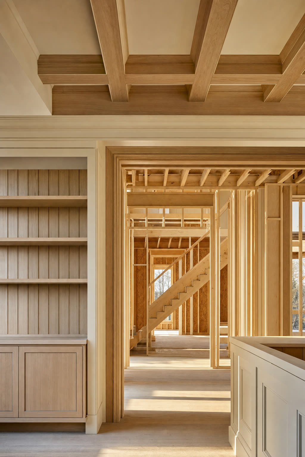 Fine finish carpentry and quality materials in a home under construction