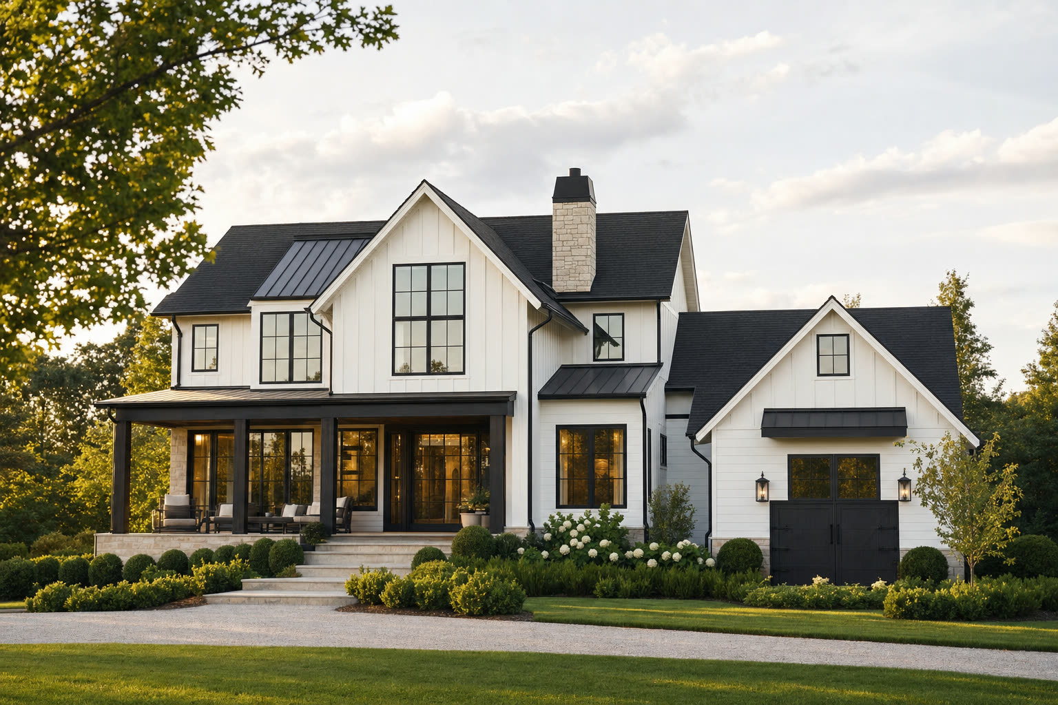 A completed, move-in-ready modern farmhouse new construction home